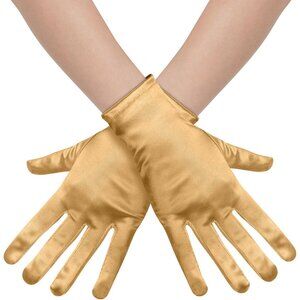 Women's Formal Short Gold Satin Gloves Bridal Wedding Banquet Party Costume